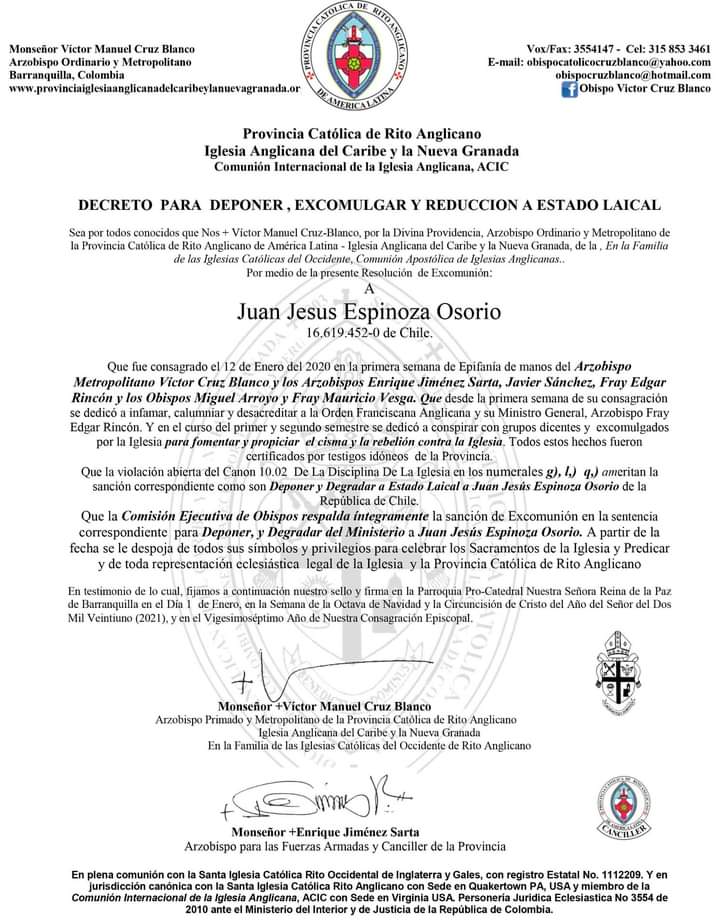 Excomulgacion Juan Jesus Espinoza